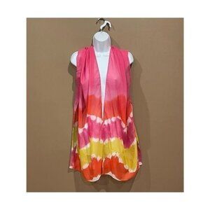 Colorful Tie-Dye Lightweight Kimono Cardigan Pink/Yellow/Orange Open Front